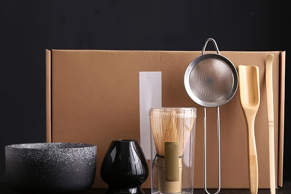 Matcha bowl and bamboo whisk for preparing ceremonial matcha