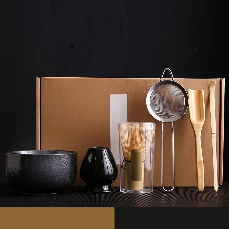 Matte black matcha gift set in a kraft gift box