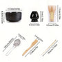 Matcha set tools with sizes: bowl, whisk holder, bamboo whisk, sieve, scoop and spoon
