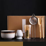 Matcha gift set with kiln glaze white bowl and white whisk holder