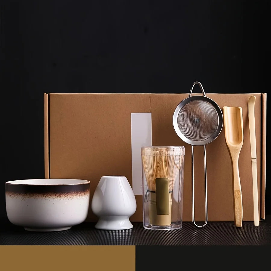 Matcha gift set with kiln glaze white bowl and white whisk holder